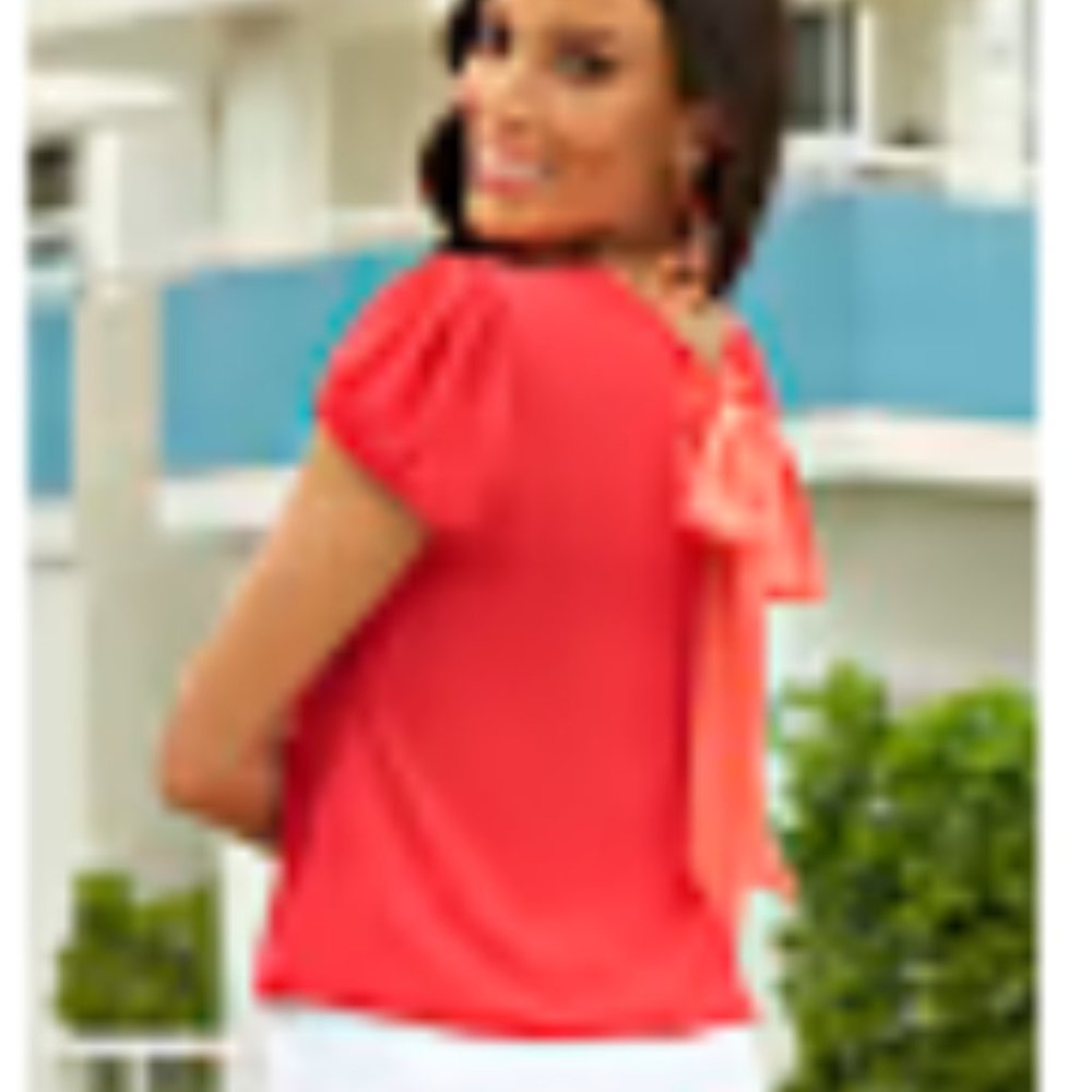 NY & Co Red Short-Sleeved Blouse